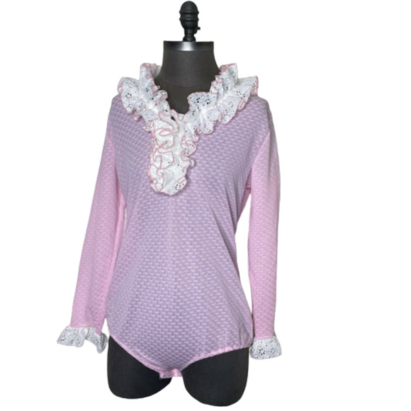 Vintage Ruffle Collar Long Sleeve Bodysuit size VTG 18 Fit's Like a Large - Picture 1 of 8